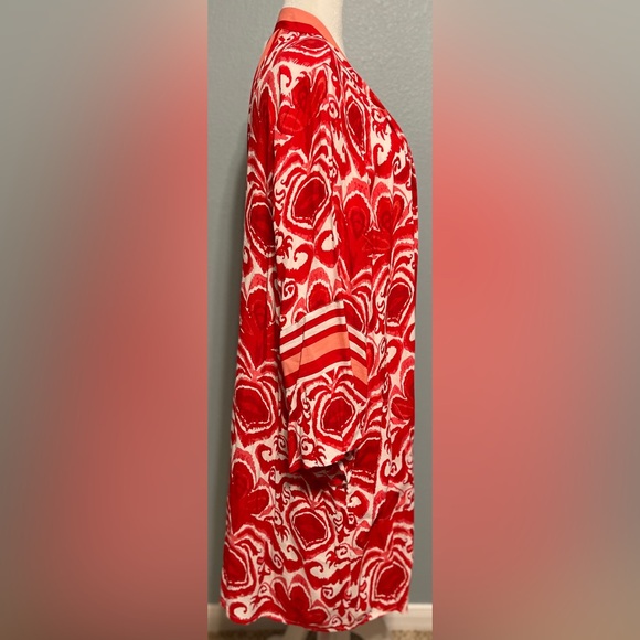 Dennis Basso Women’s Red White Duster Kimono Bohemian Hippie Western Cowgirl 2X - Picture 5 of 10